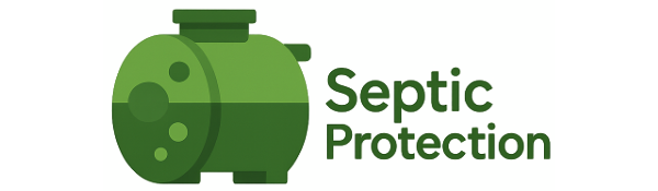 Logo featuring a green septic tank icon to the left of the words “Septic Protection” in bold green text.