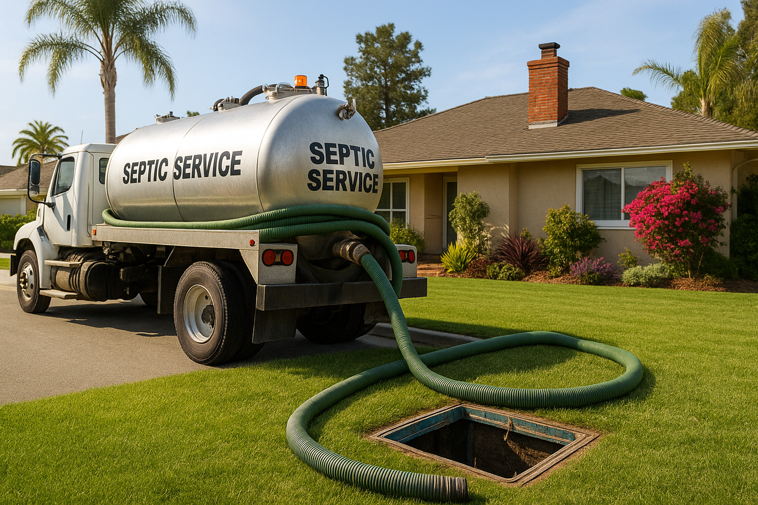 Septic system service in California, showing diverse landscape
