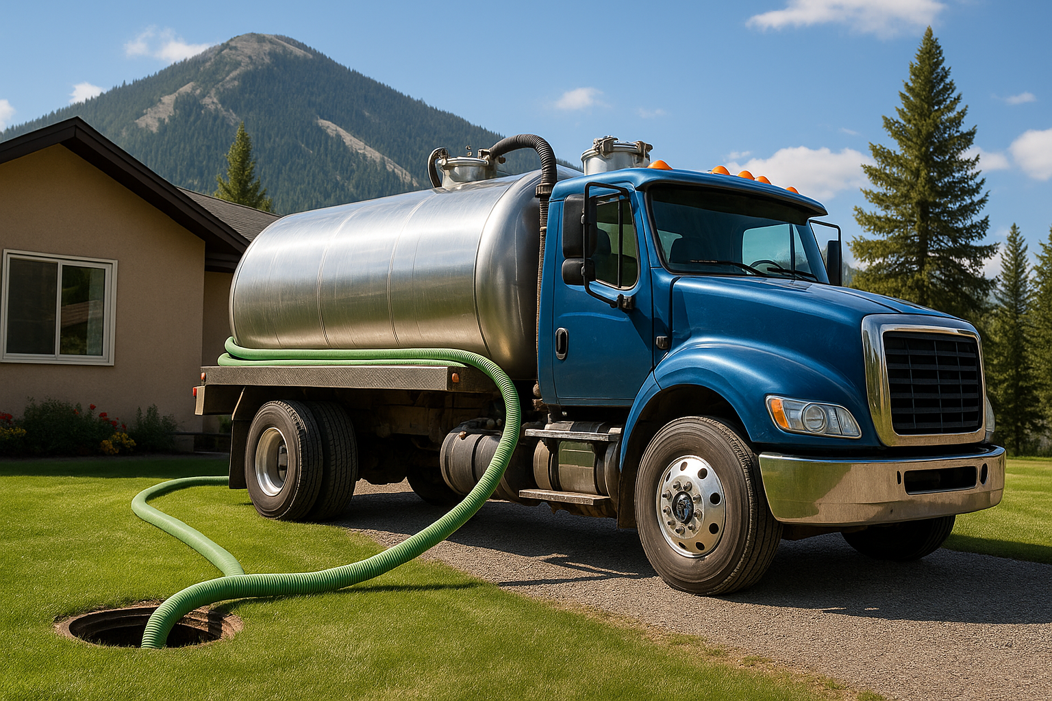 Septic system service in Colorado, with mountain view