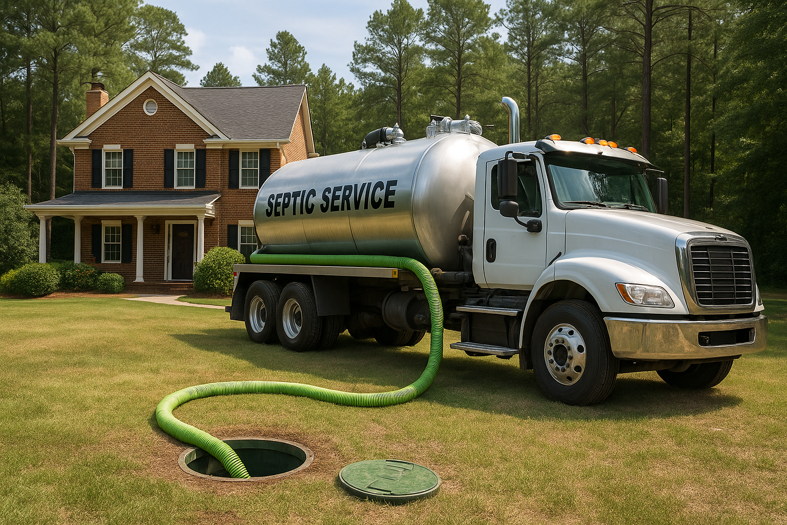 Septic system service in Illinois, with typical landscape