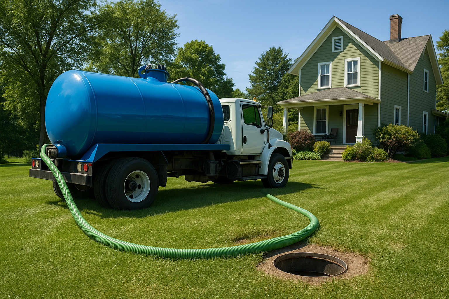 Septic system service in Iowa, with typical landscape