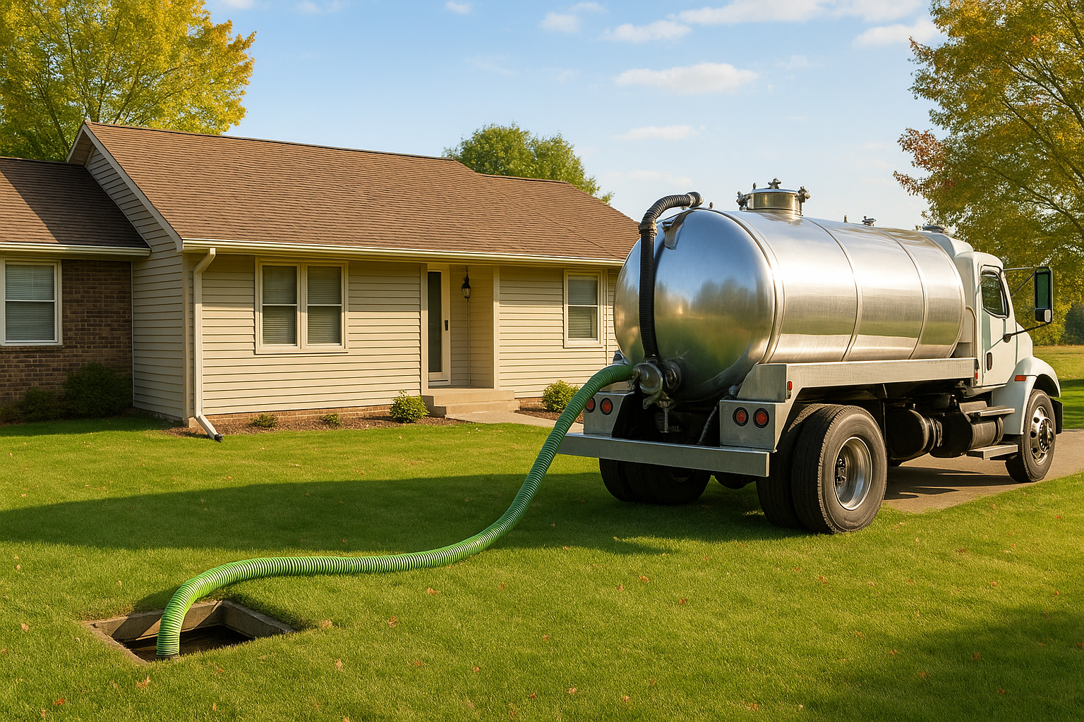 Septic system service in Kansas, with prairie landscape