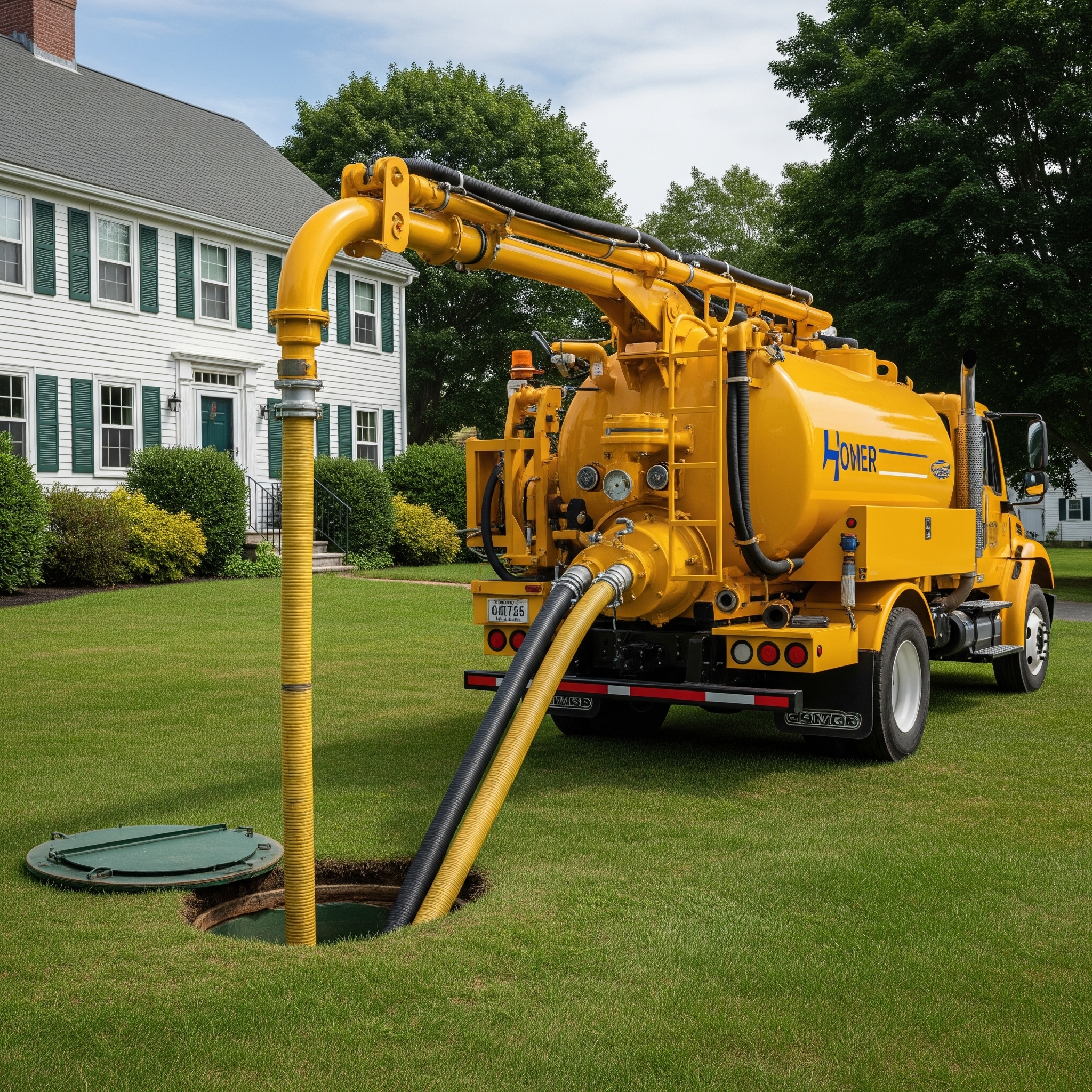 Septic system service in Massachusetts, with New England landscape