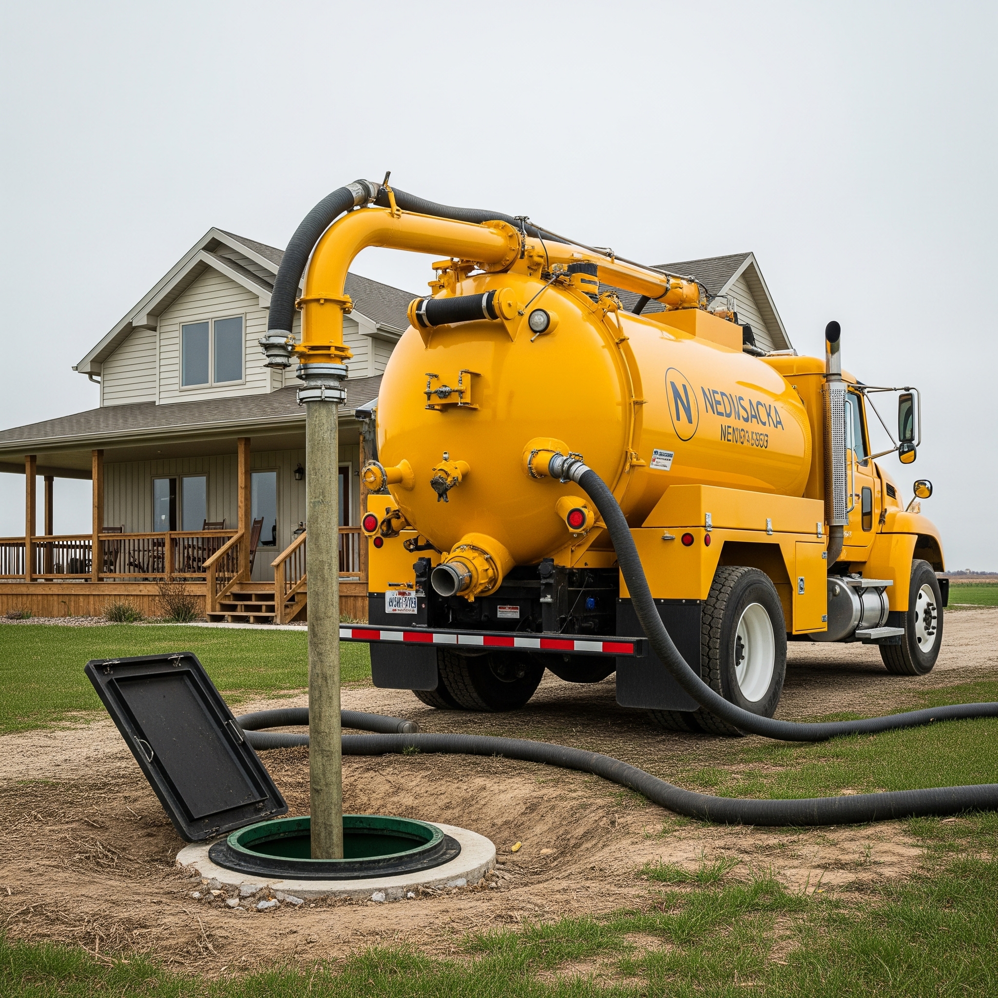 Septic system service in Nebraska, with prairie or farmland view