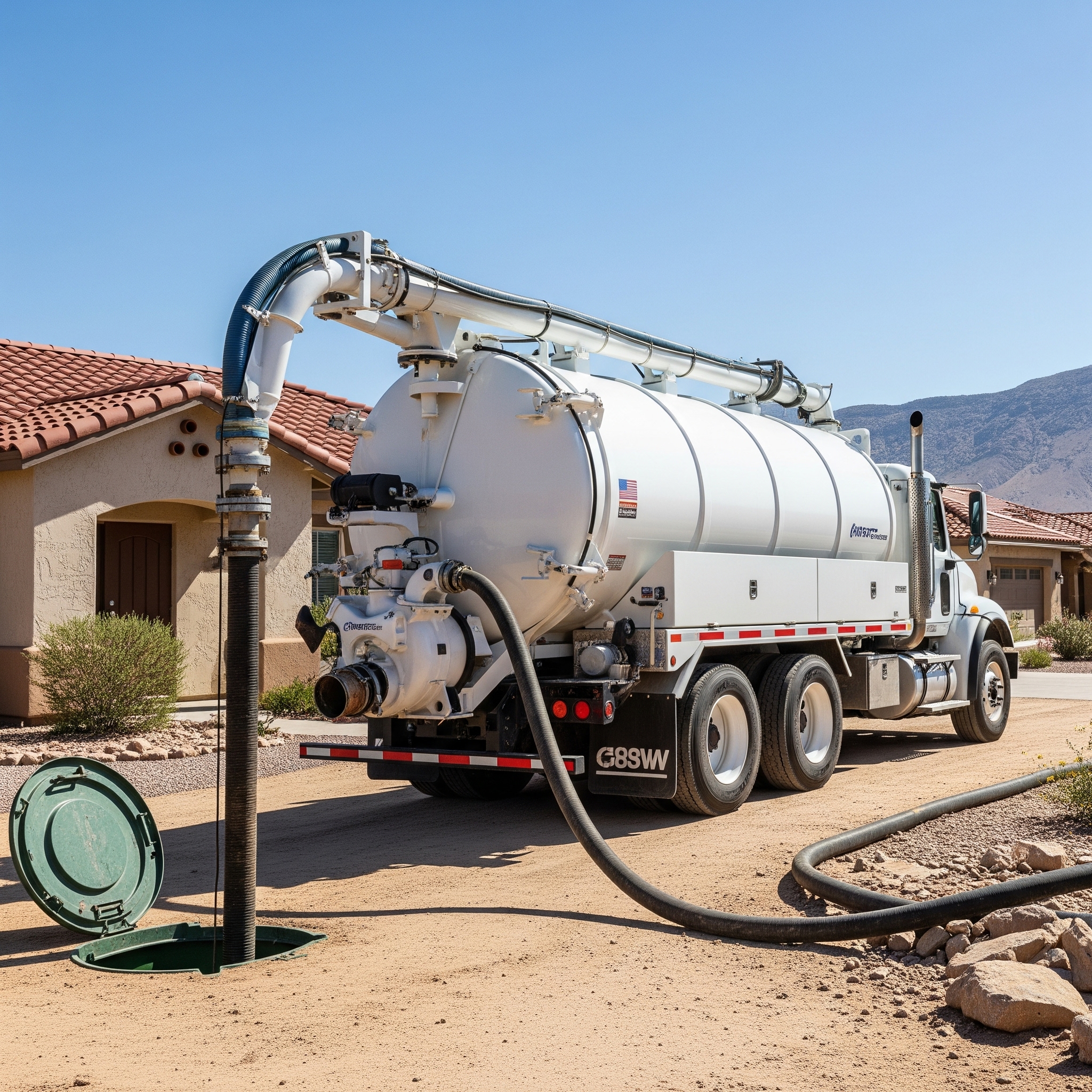 Septic system service in Nevada, with desert landscape view