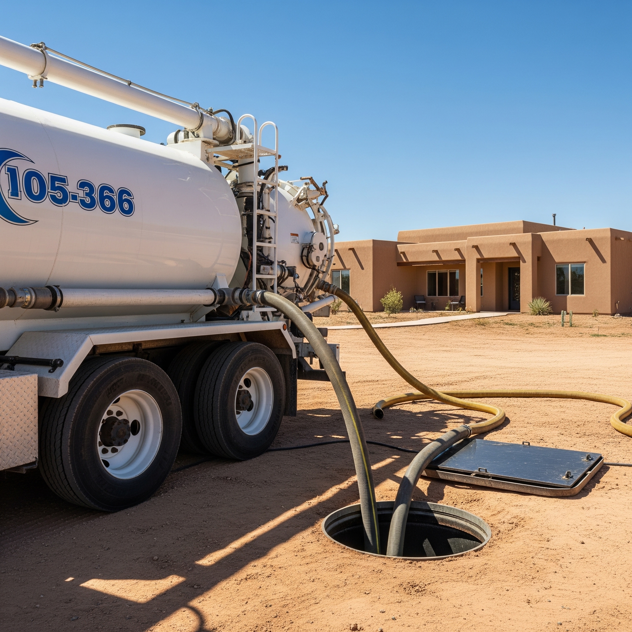 Septic system service in New Mexico, with desert or mountain view